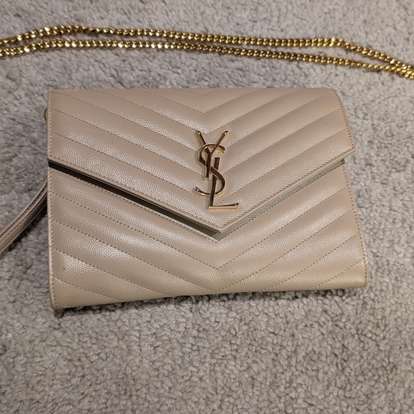 Yves Saint Laurent Taupe Chevron Clutch - Picture 1 of 5